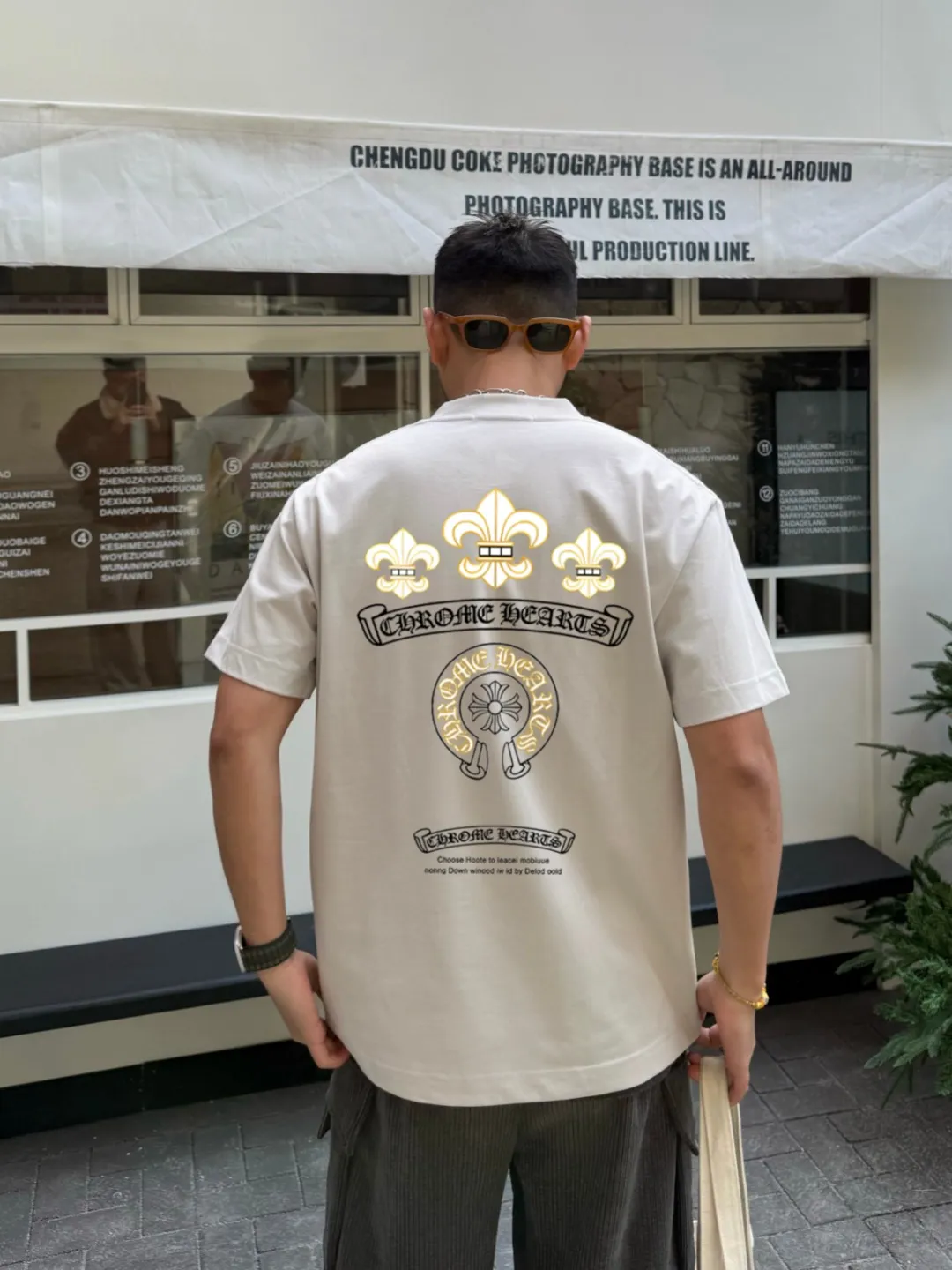 🅿️170 [CH Crow Heart] 2025FW short-sleeved T-shirt, letter LOGO printing, high-end 26s double yarn 300g fabric, heavy fabric, custom stretcher rib, same vat and dye, complete three standards, same style for men and women, color: black, white, size: S M L XL 2XL